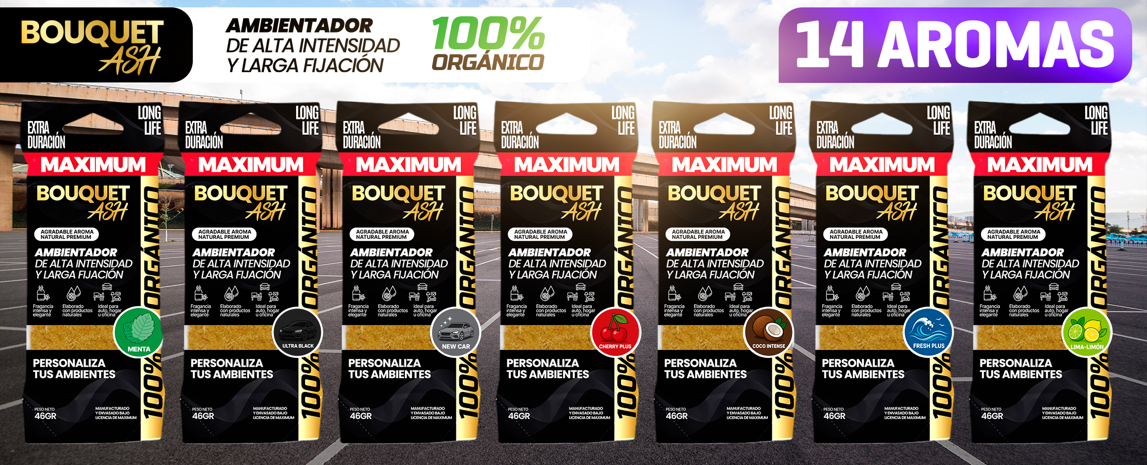 MAXIMUM – Bouquet Ash, Ambientador 100% Orgánico, 14 Aromas
