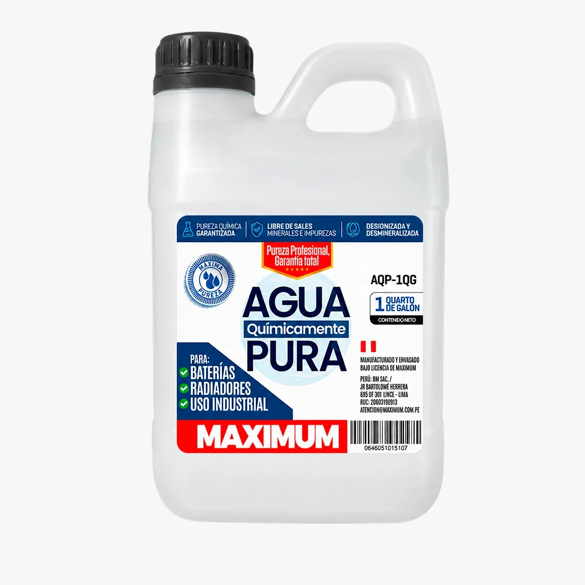 Agua Químicamente Pura Maximum Desionizada y Desmineralizada – 1 LT