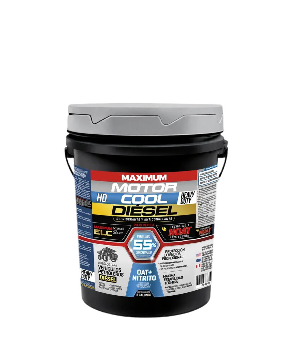 Refrigerante Maximum Motor Cool HD Diésel 55/45 Rojo Reflex con OAT + Nitrito – 5 Galones
