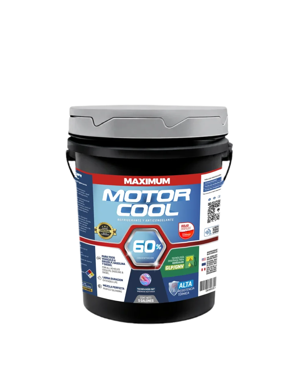 Refrigerante Maximum Motor Cool 60/40 Rojo Reflex para Vehículos GLP/GNV – 5 Galones