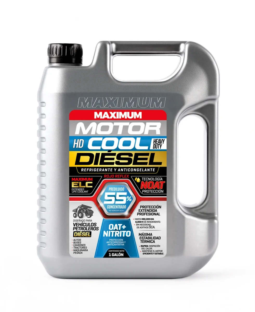Refrigerante Maximum Motor Cool HD Diésel 55/45 Rojo Reflex con OAT + Nitrito – 1 Galón